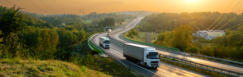 Grey trucks on the motorway.