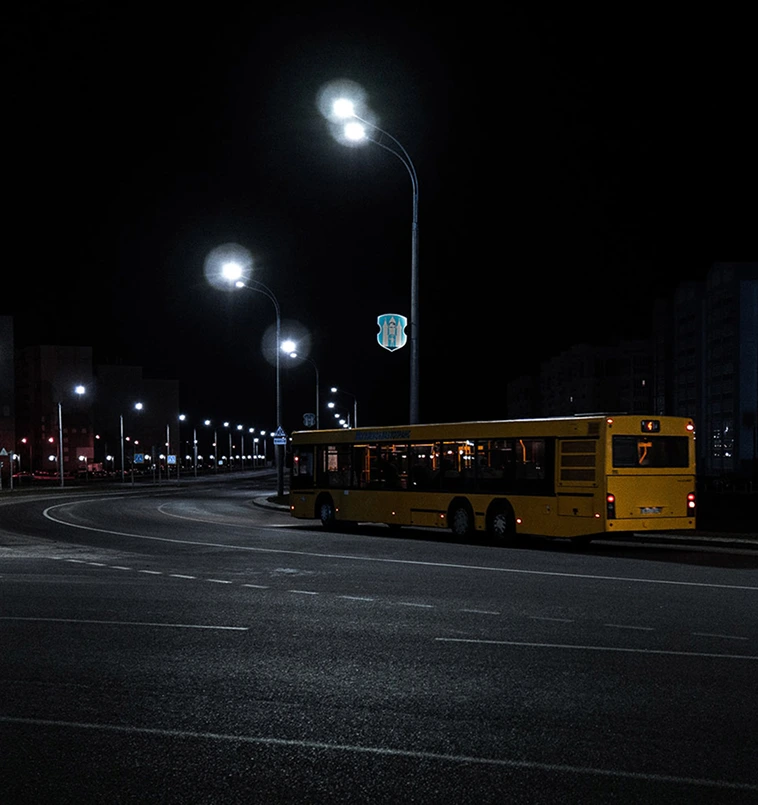 Bus on the street in the dark